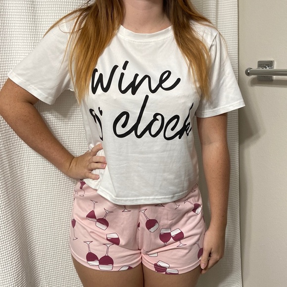 SHEIN Other - Women’s SHEIN “Wine O’ Clock” pink and white pajama set. Size medium.